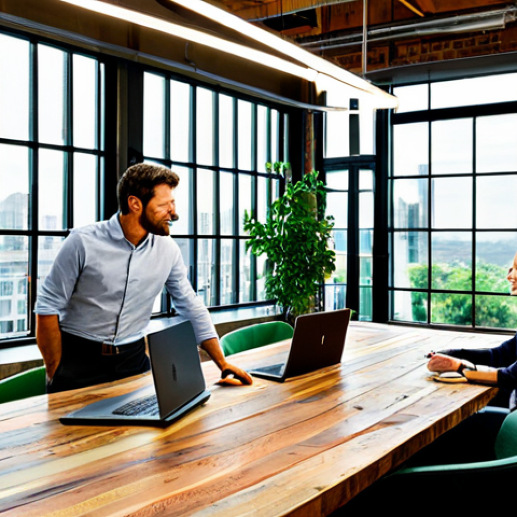 Sustainable Branding**

"A modern, eco-conscious office space, featuring employees collaborating around a table made from reclaimed wood. Large windows showcase a lush green cityscape. Focus on upcycled decor, energy-efficient lighting, and minimal waste. Professional attire, fully clothed, safe for work, appropriate content, perfect anatomy, natural proportions, high-resolution, family-friendly, professional photography, promoting sustainability."

**