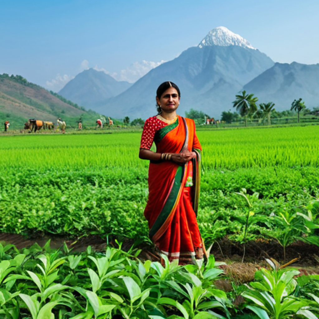 친환경 마케팅 전문가가 되기 위한 커리어 로드맵 - A woman in traditional Indian attire (sari or salwar kameez), holding a sapling, standing in a lush ...