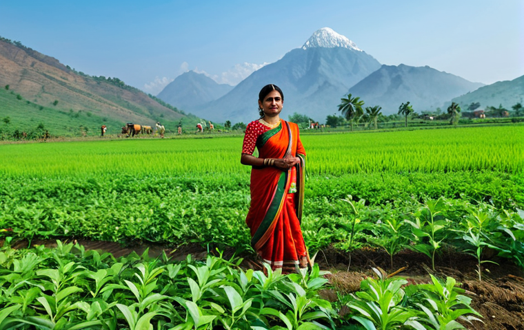 친환경 마케팅 전문가가 되기 위한 커리어 로드맵 - A woman in traditional Indian attire (sari or salwar kameez), holding a sapling, standing in a lush ...
